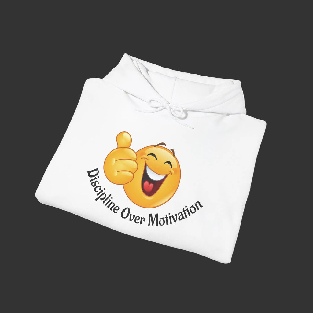 Hoodie — Minimal “Discipline Over Motivation” White Pullover