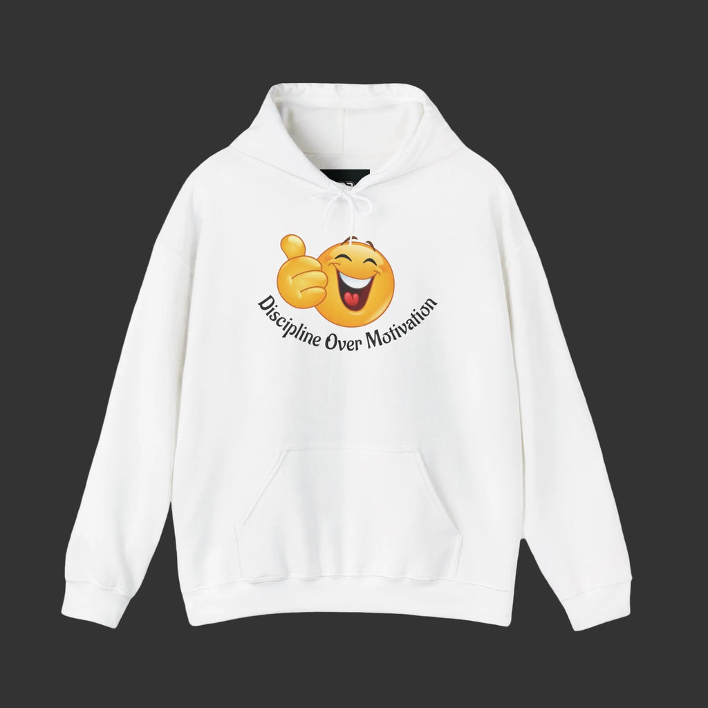 Hoodie — Minimal “Discipline Over Motivation” White Pullover