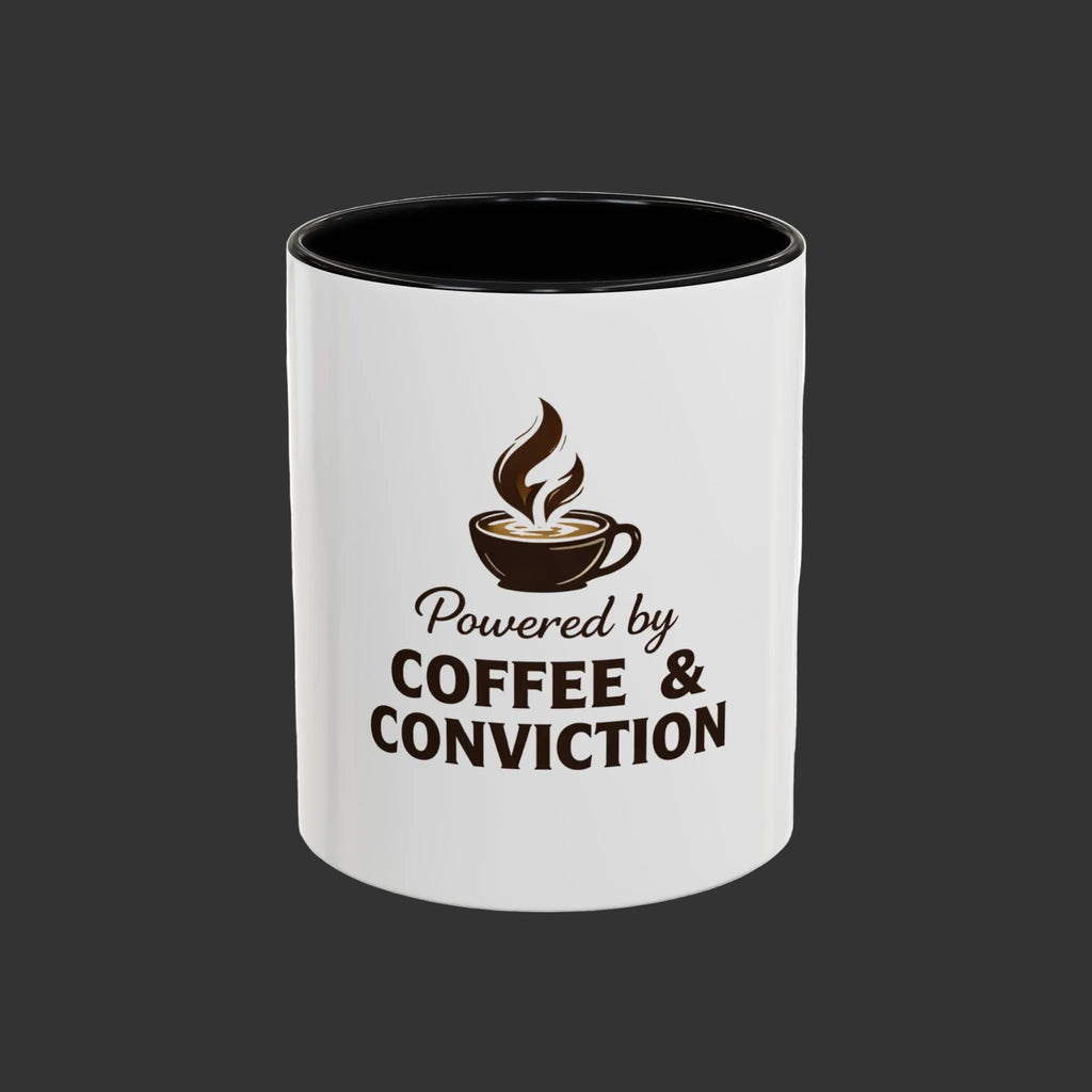 Coffee Mug — "Powered by Coffee & Conviction" Accent Ceramic Mug