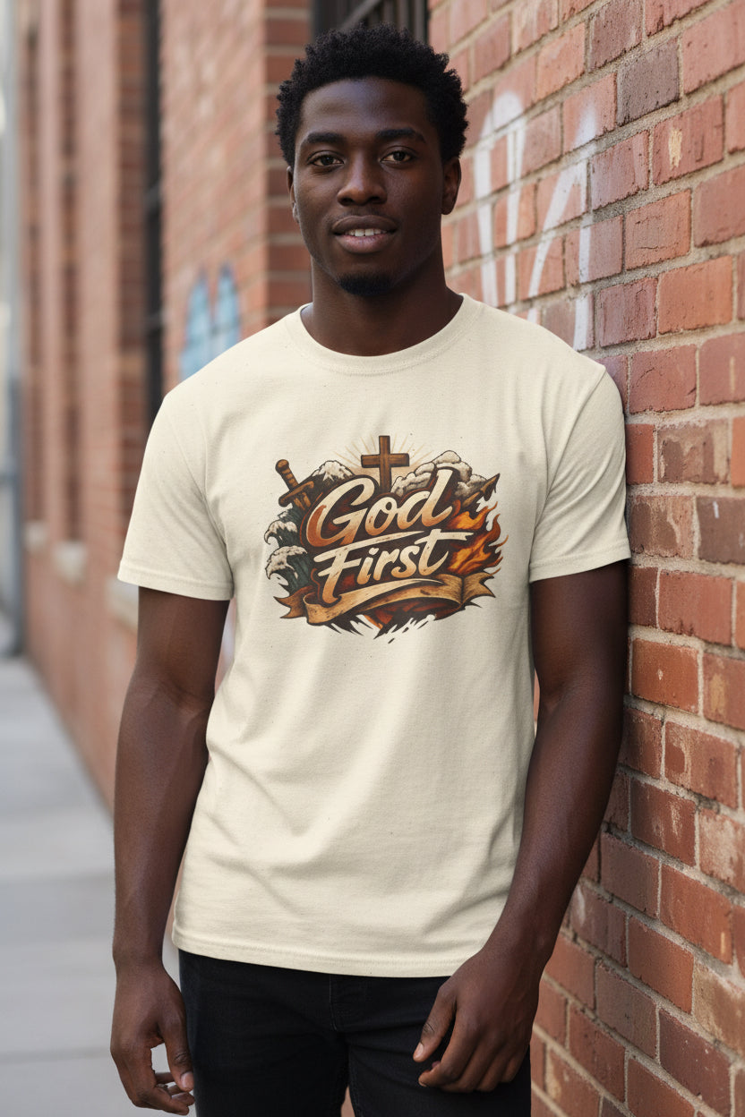 God First Tee — "God First" Typography Unisex T‑Shirt