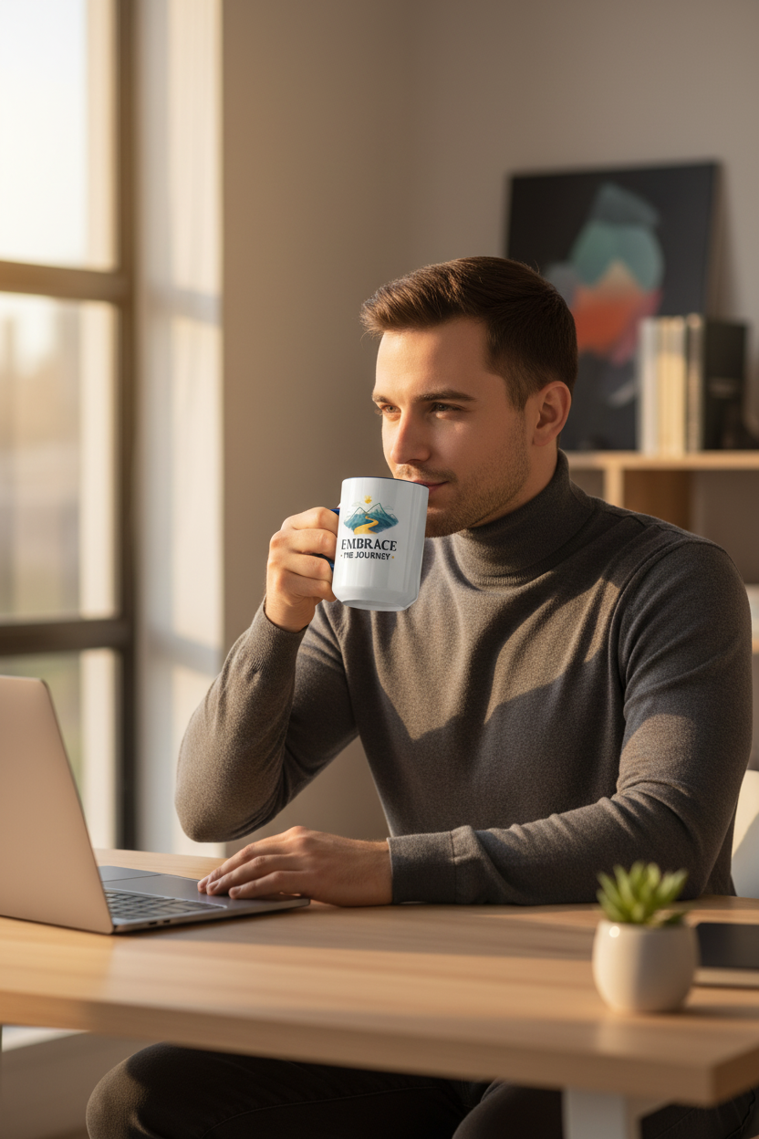 Embrace the Journey Coffee Mug — Inspirational Mountain Road Travel Ceramic Mug