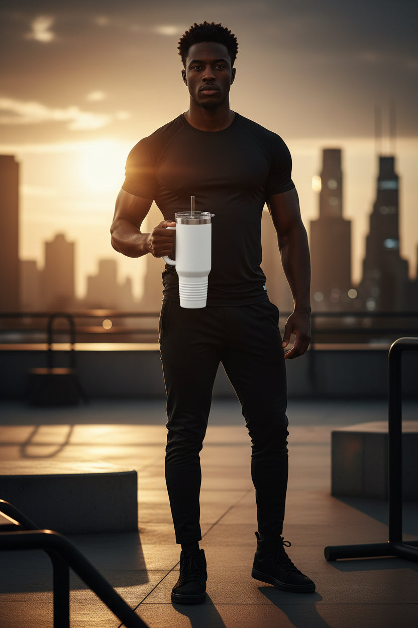 40oz Insulated Travel Mug — "Unbothered. Hydrated. Focused." Minimal Star Design