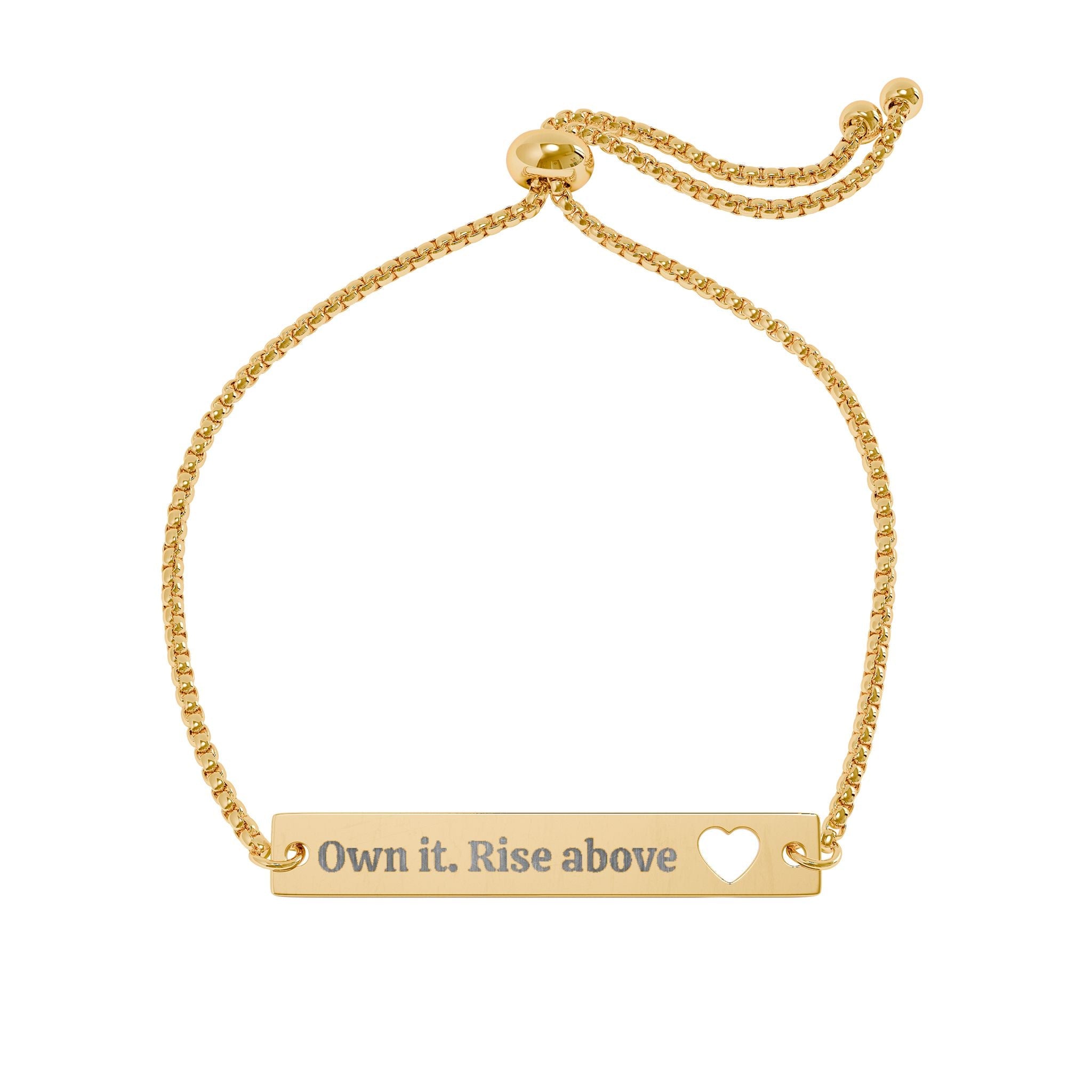 Engravable Heart Cutout Bar Bracelet — Adjustable Gold Message Bracelet