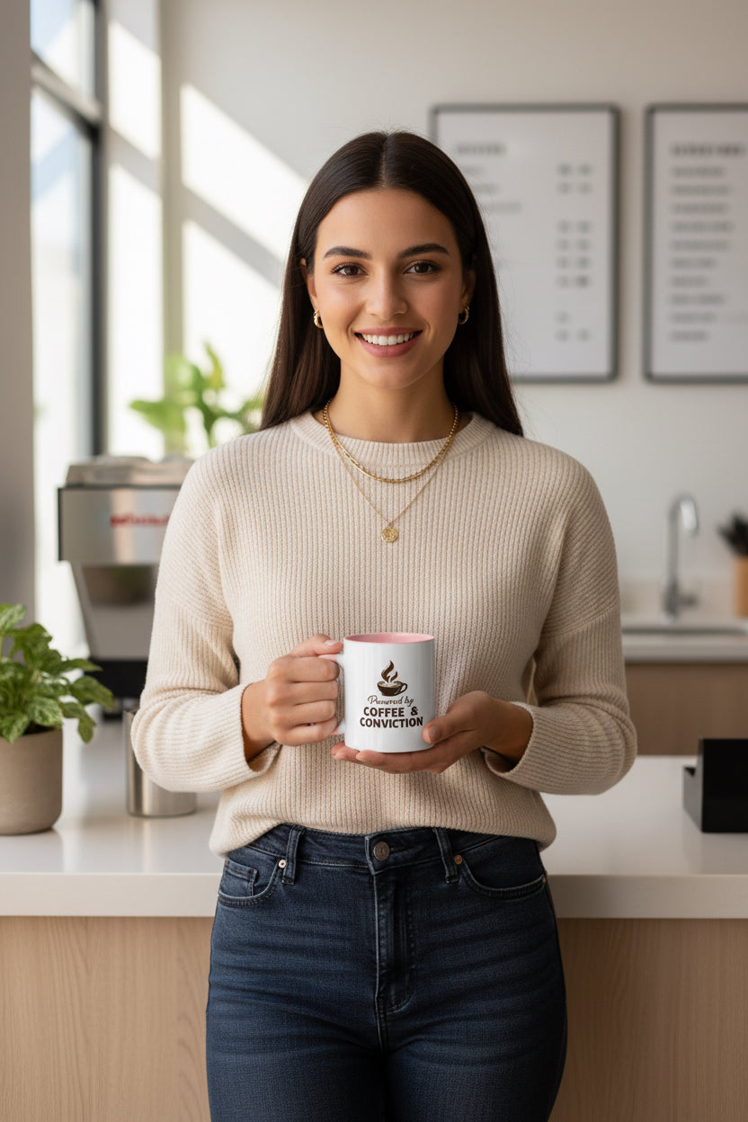 Coffee Mug — "Powered by Coffee & Conviction" Accent Ceramic Mug