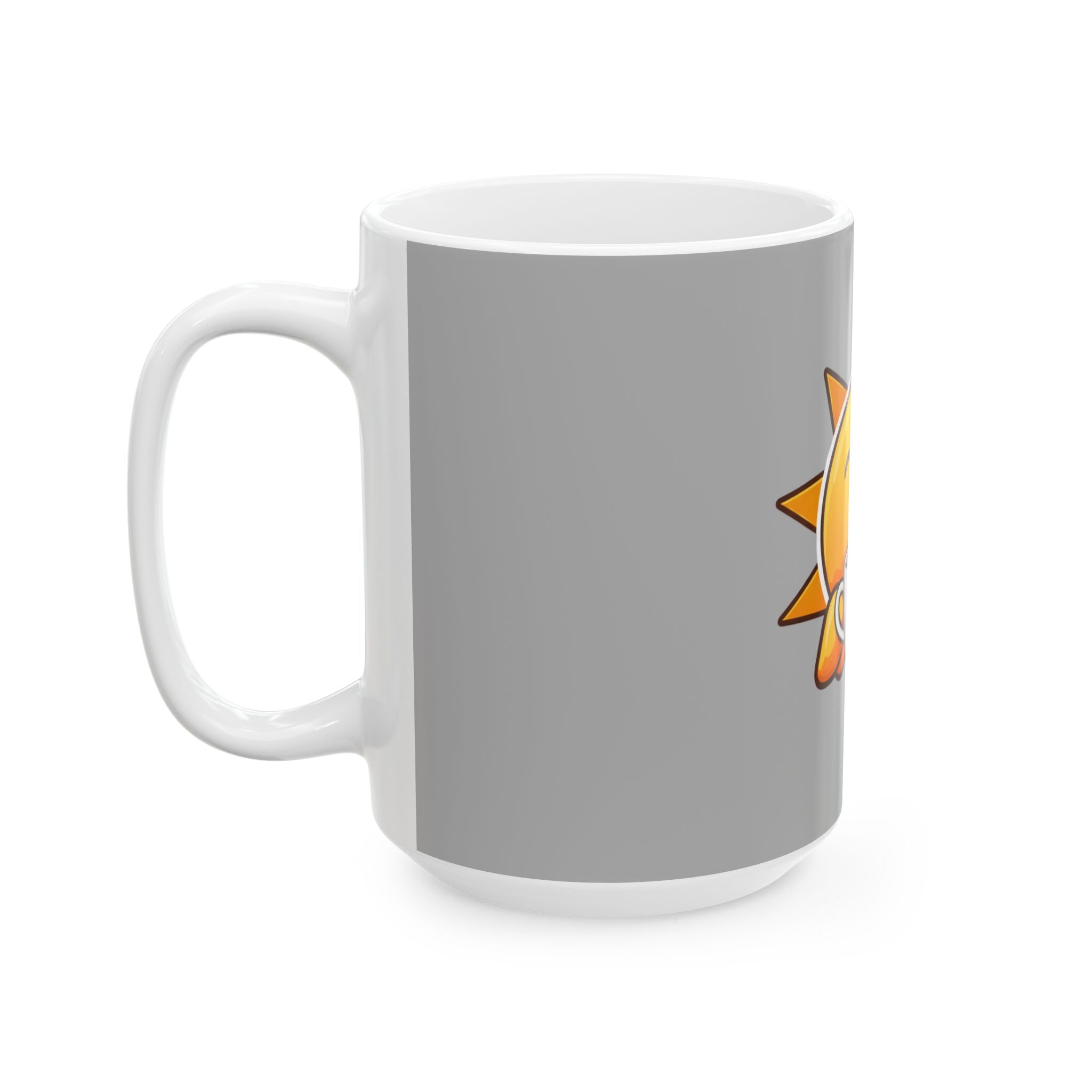Sunshine Coffee Mug — Cute Smiling Sun Holding Coffee, Morning Positive Ceramic Mug (11oz & 15oz)