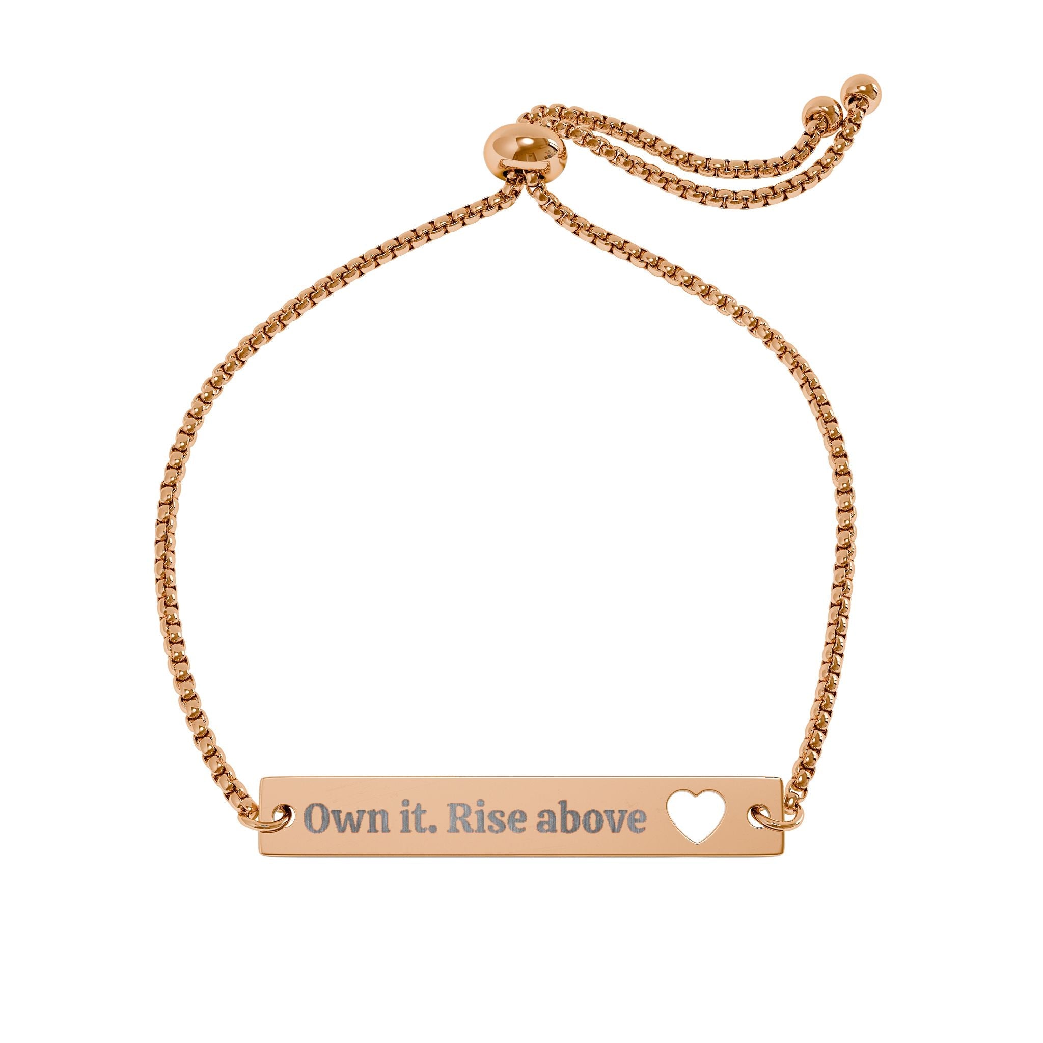 Engravable Heart Cutout Bar Bracelet — Adjustable Gold Message Bracelet