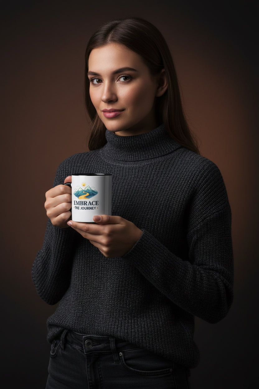 Embrace the Journey Coffee Mug — Inspirational Mountain Road Travel Ceramic Mug