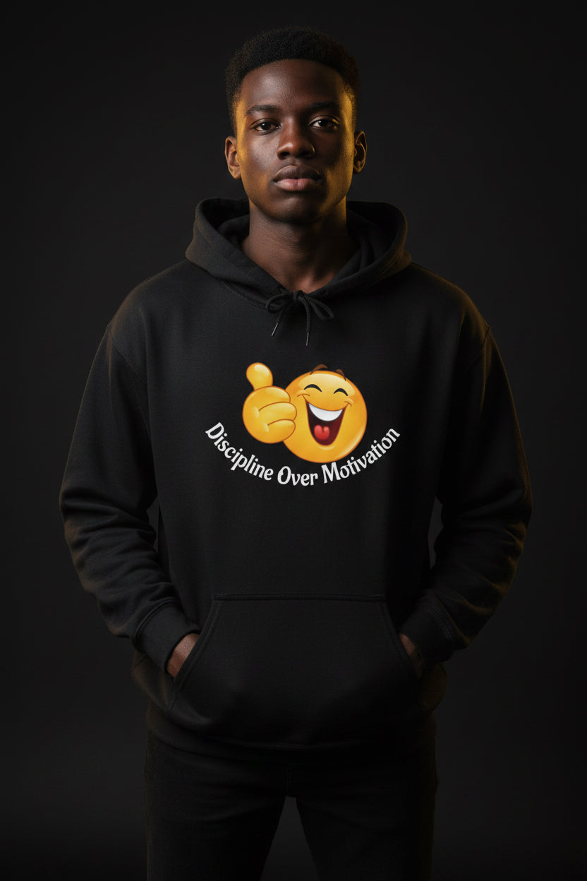 Hoodie — Minimal “Discipline Over Motivation” White Pullover