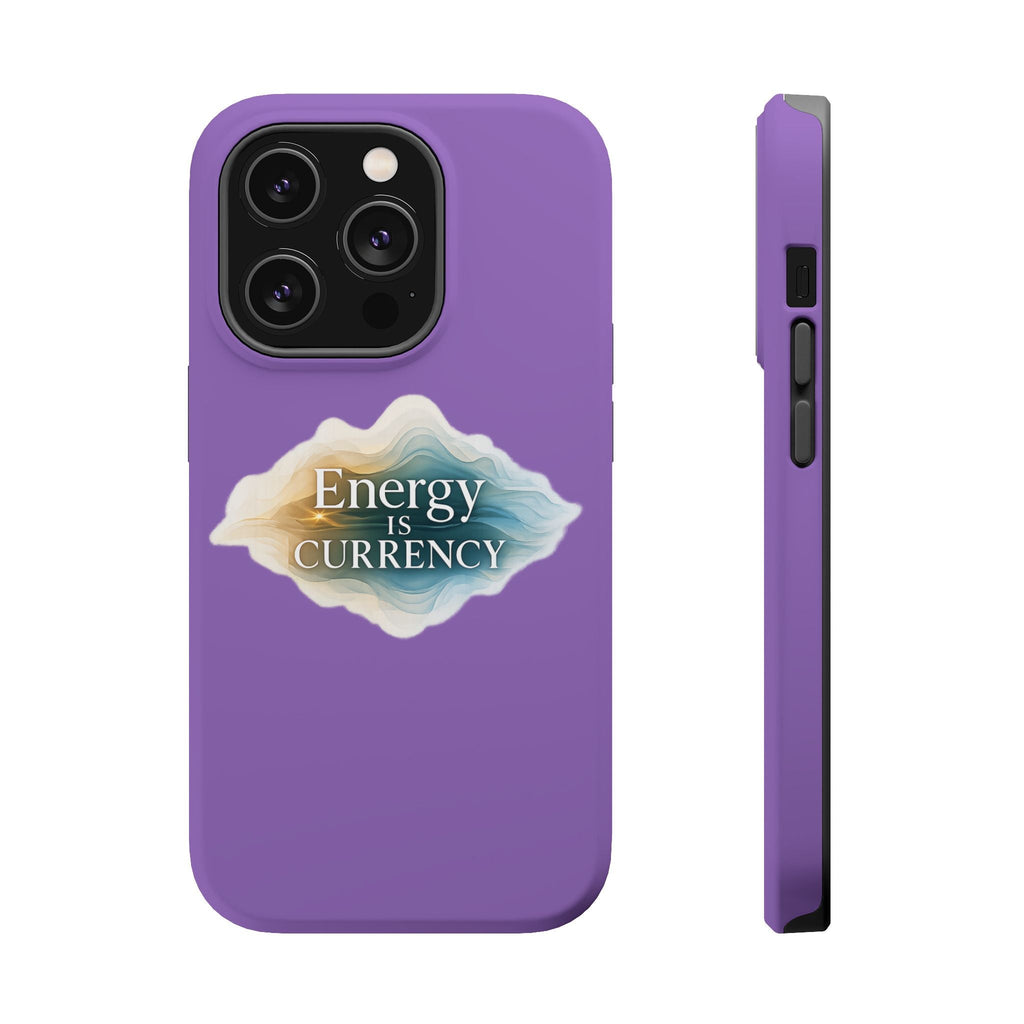 Energy Is Currency Magnetic Impact-Resistant Phone Case — Purple Spiritual Quote Design