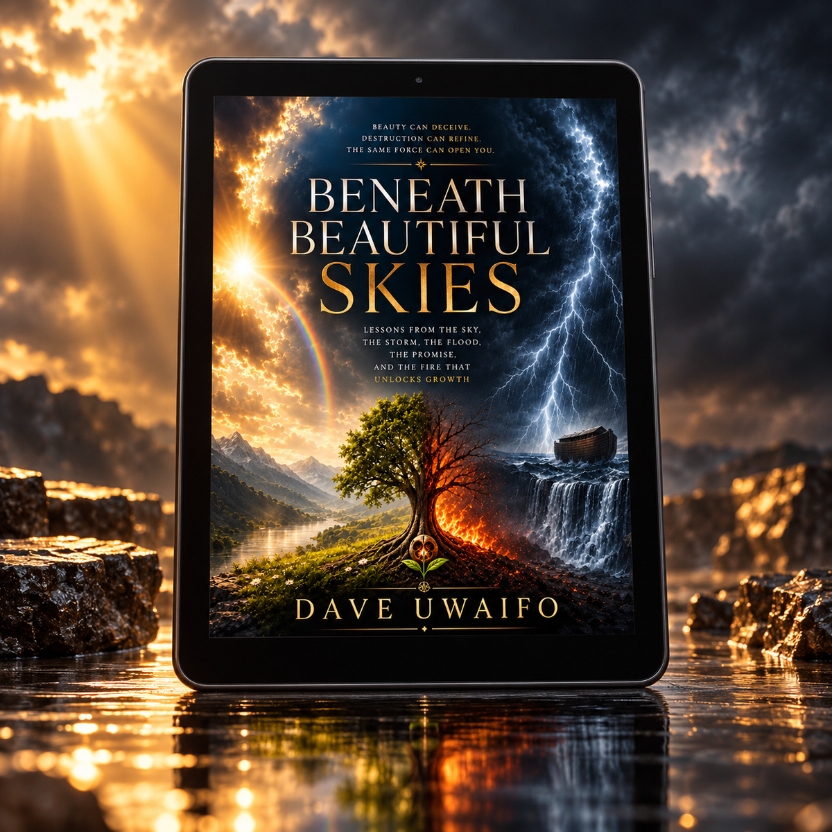 BENEATH BEAUTIFUL SKIES - Lessons from the Sky, the Storm, the Flood, the Promise, and the Fire That Unlocks Growth styled ebook mock-up